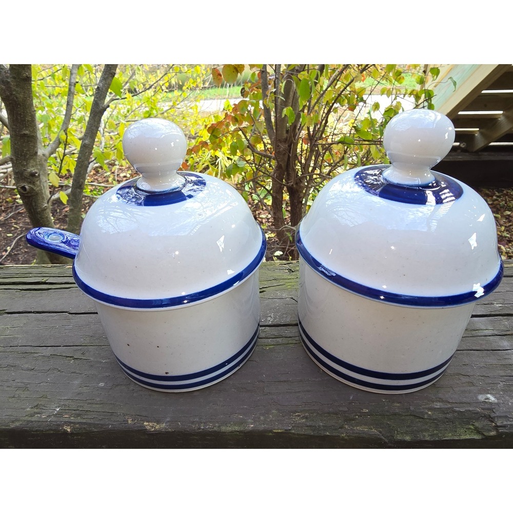 Vintage Dansk NR Japan Cobalt Blue‎ Covered Jar Pair w/ Spoons | Niels Refsgaard